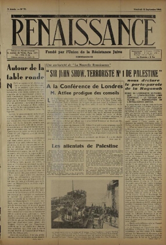 La Nouvelle Renaissance  N°70 (13 sept. 1946)
